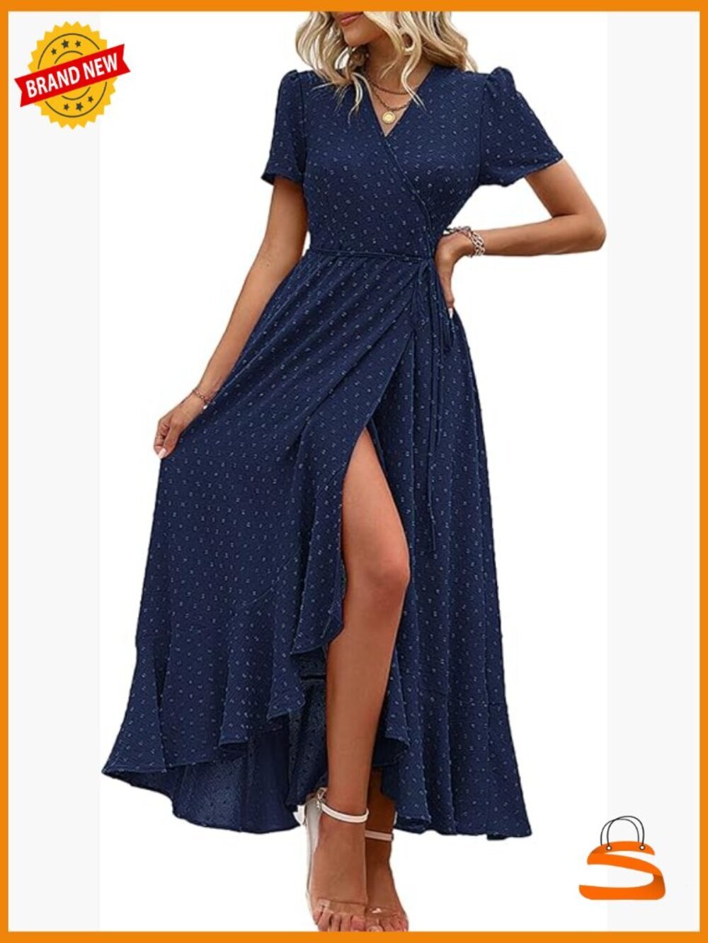 Boho Floral Maxi Dress Short Sleeve Wrap V Neck Flowy Beach